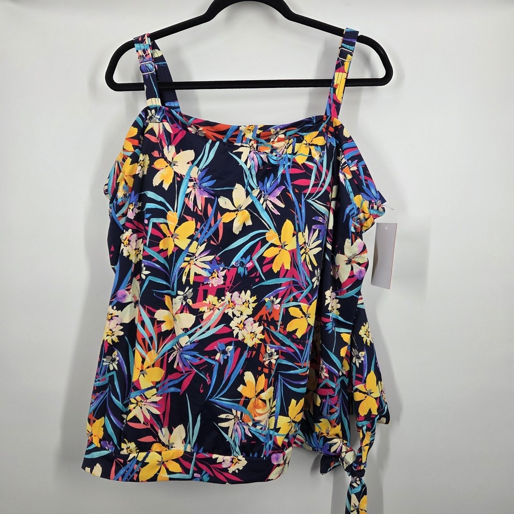 NEWSwimsuits for All Women's Side Tie Blouson Tankini Top Floral SZ 26